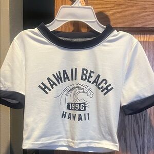 SHEIN Hawaii Beach Tee - White and Navy Blue